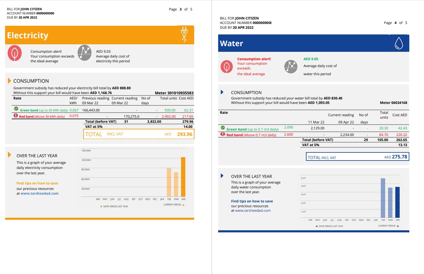 UAE Abu Dhabi Al Ain Distribution Co. Word and PDF utility bill template (5 pages) 3 4